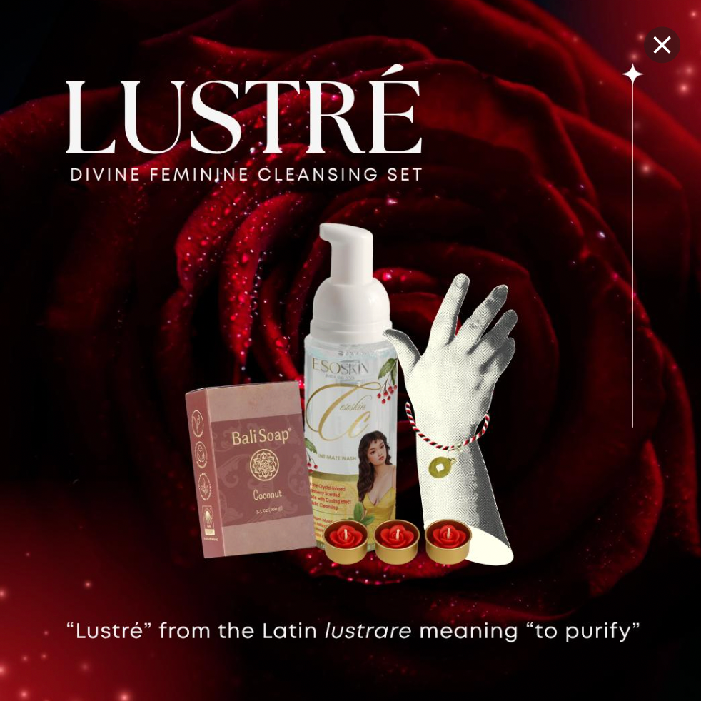LUSTRÉ Divine Feminine Cleansing Set – Bali Soap, ESOSKIN CC Intimate Wash, Lotus Candles & Tridatu Bracelet