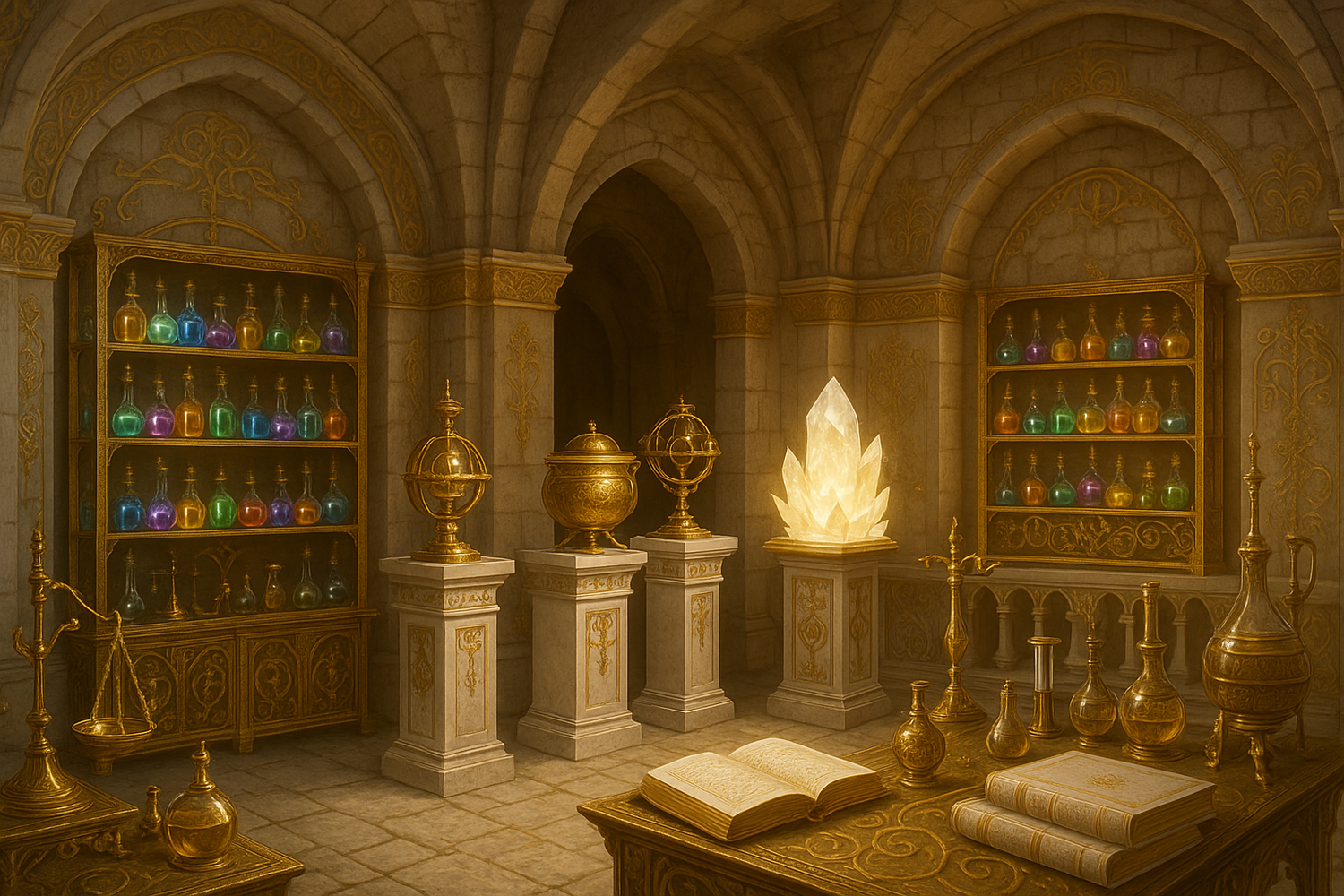alchemist vault in gold and white colors