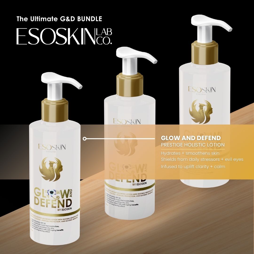Pack of 3 GLOW AND DEFEND Lotion by Esoskin | Whitening Moisturizer, Hydrating & Chakra Healing Body