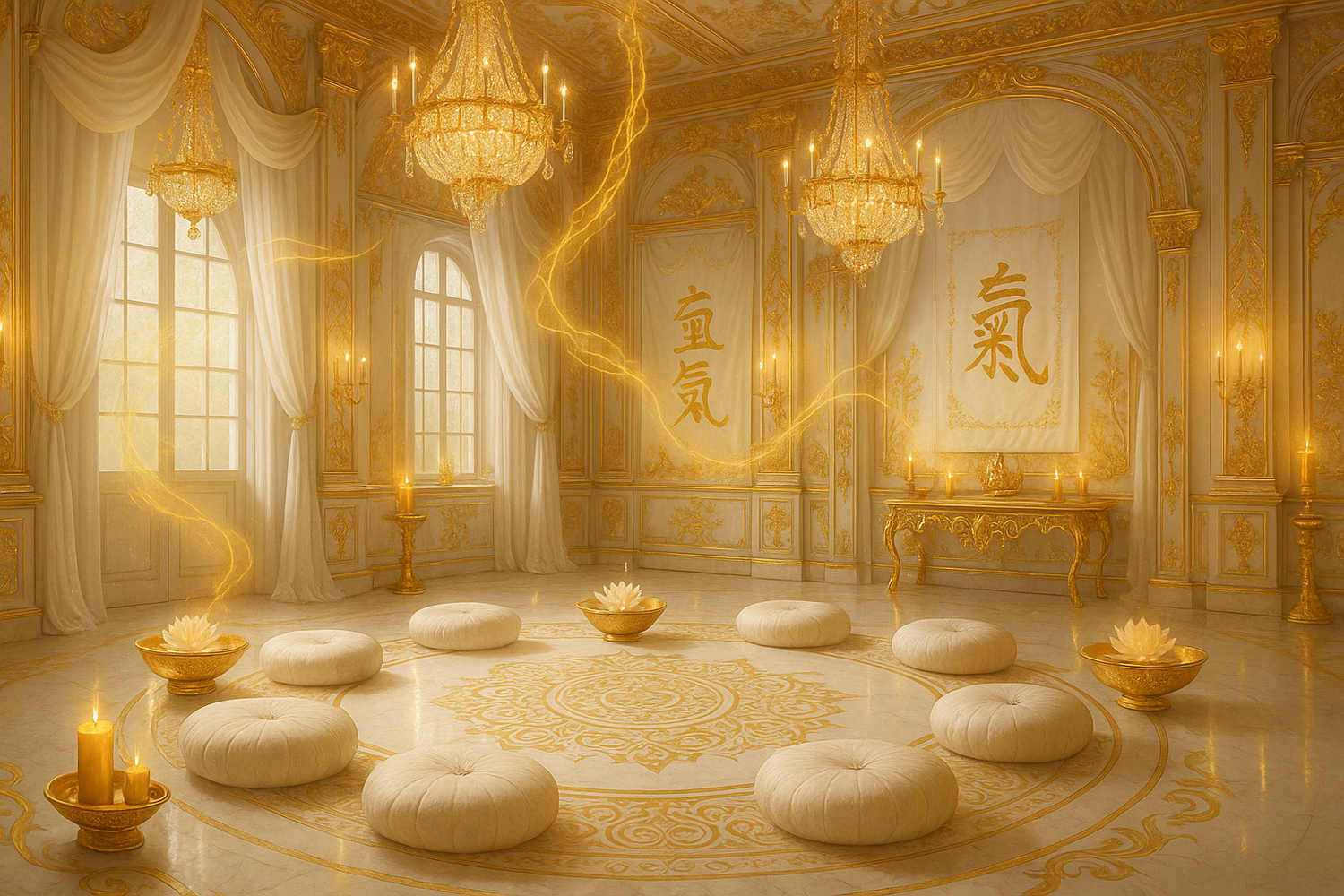 REIKI HEALING CENTER THAT LOOKS MAGICAL WITH LOTS OF GOLD AND WHITE